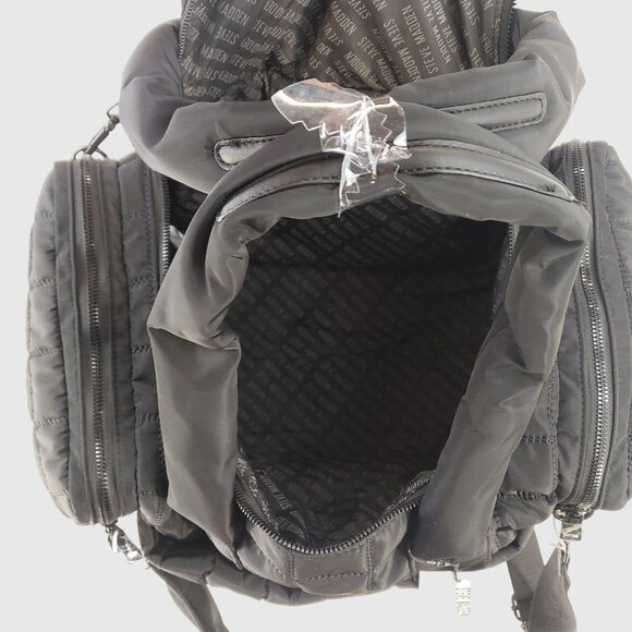 Steve Madden Quilted Nylon Black Duffel Bag With Star Charm & Adjustable Strap - Picture 10 of 13